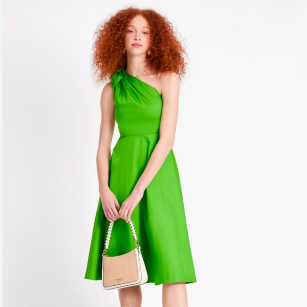 Kate Spade Poplin One-Shoulder Sabrina Dress – Green, Size 14 (NWT) ♠️💚
